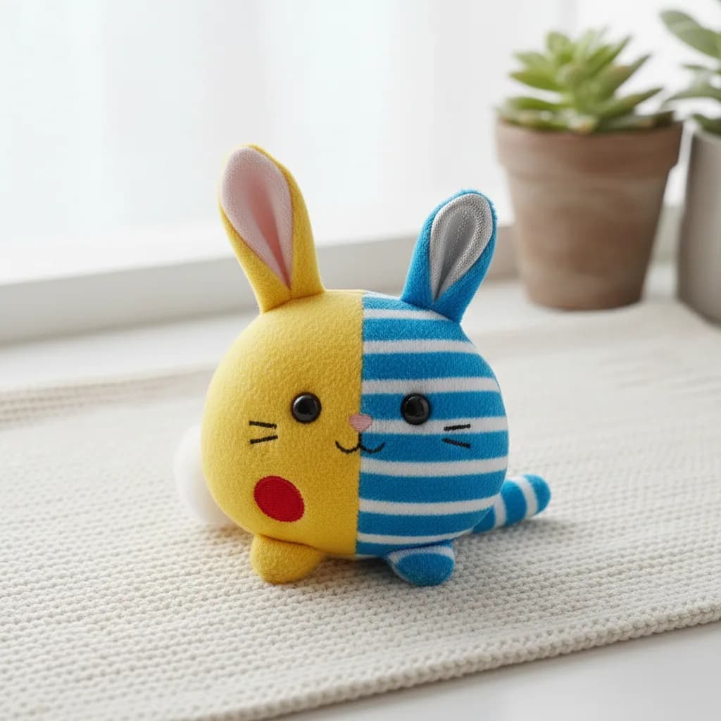 Round yellow and blue Catbunnie plush in premium fabric